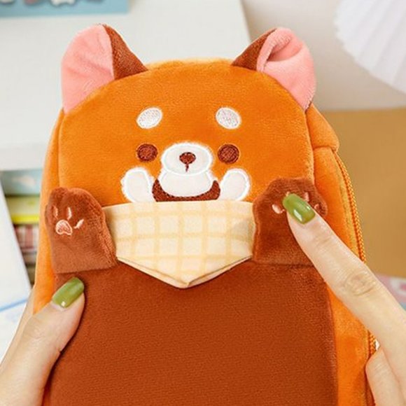 Red Panda Plush Pencil Case | Kawaii School Pouch Office Organizer Storage - Picture 8 of 9
